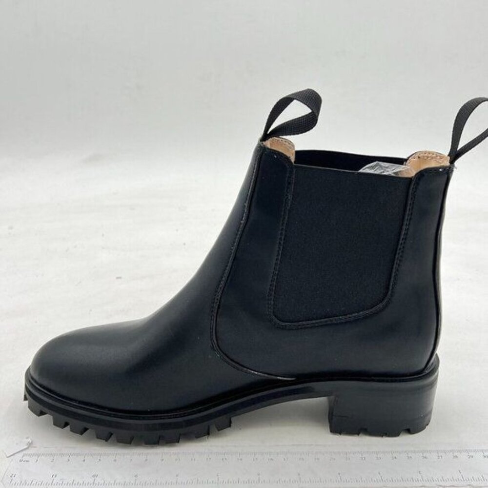Black Women Classic Round Toe Block Heel Chelsea Boot Elastic Pull On Ankle Boot